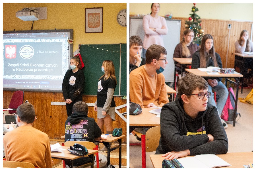 Podczas wizyty w szkole w Syryni uczennice zostały ambasadorkami raciborskiego "Ekonomika". W młodszych klasach przeprowadziły zajęcia po śląsku, natomiast w starszych klasach opowiedziały, czego uczą się w Zespole Szkół Ekonomicznych.